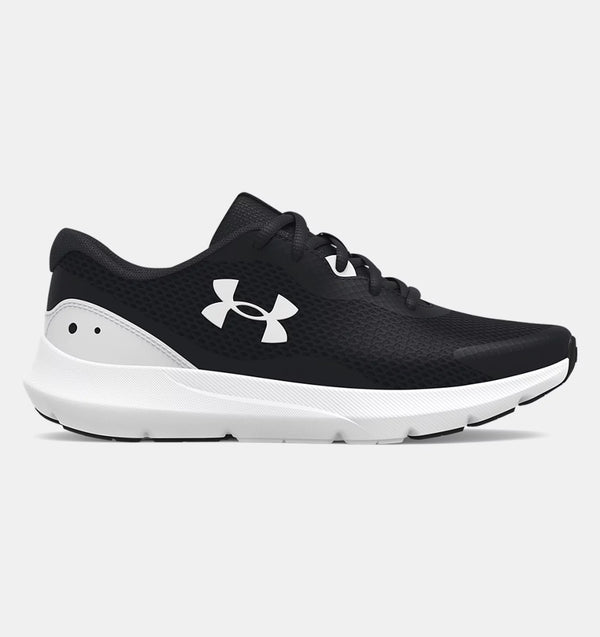 UNDER ARMOUR GRADE SCHOOL SURGE 3 RUNNING SHOES BLACK/WHITE JUNIOR