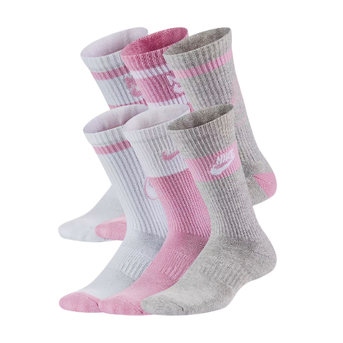 NIKE EVERYDAY CUSHIONED CREW SOCKS PINK/GREY/WHITE (6X)