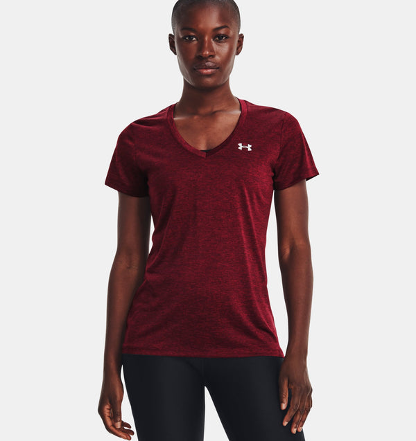 UNDER ARMOUR TECH™ TWIST V-NECK DARK MAROON WOMAN