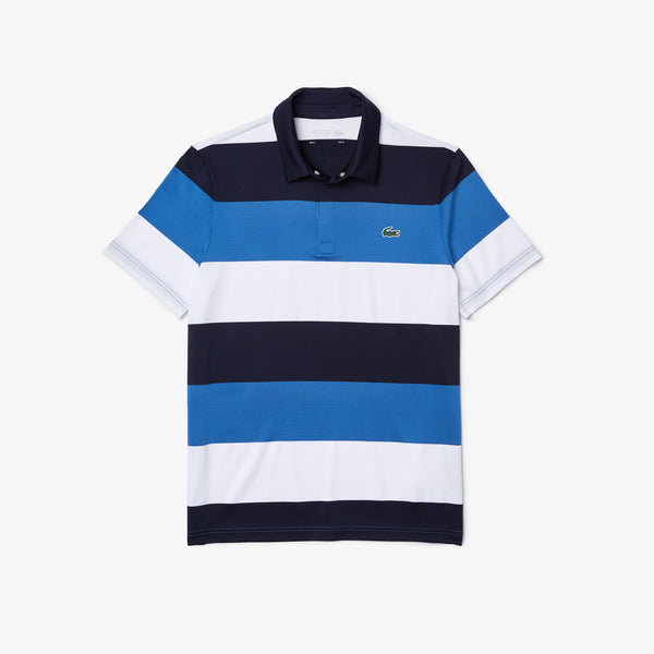 LACOSTE SPORT STRIPED BREATHABLE STRETCH GOLF POLO SHIRT BLUE/WHITE MAN